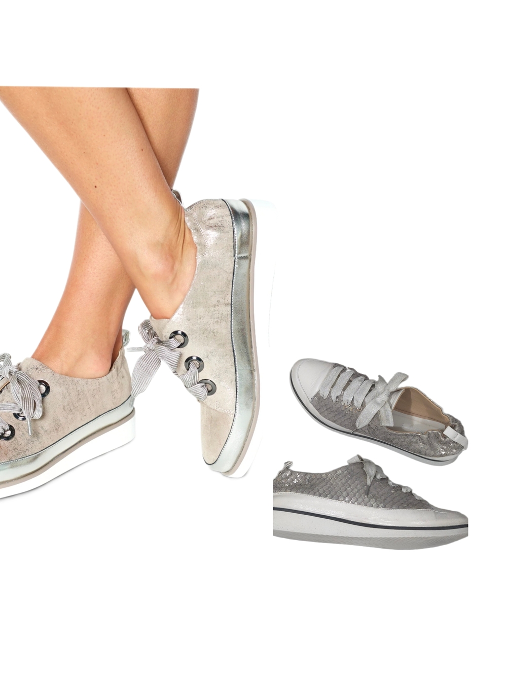 RON WHITE Nova Shimmery Snakeskin Leather Lightweight Platform Fashion Sneakers